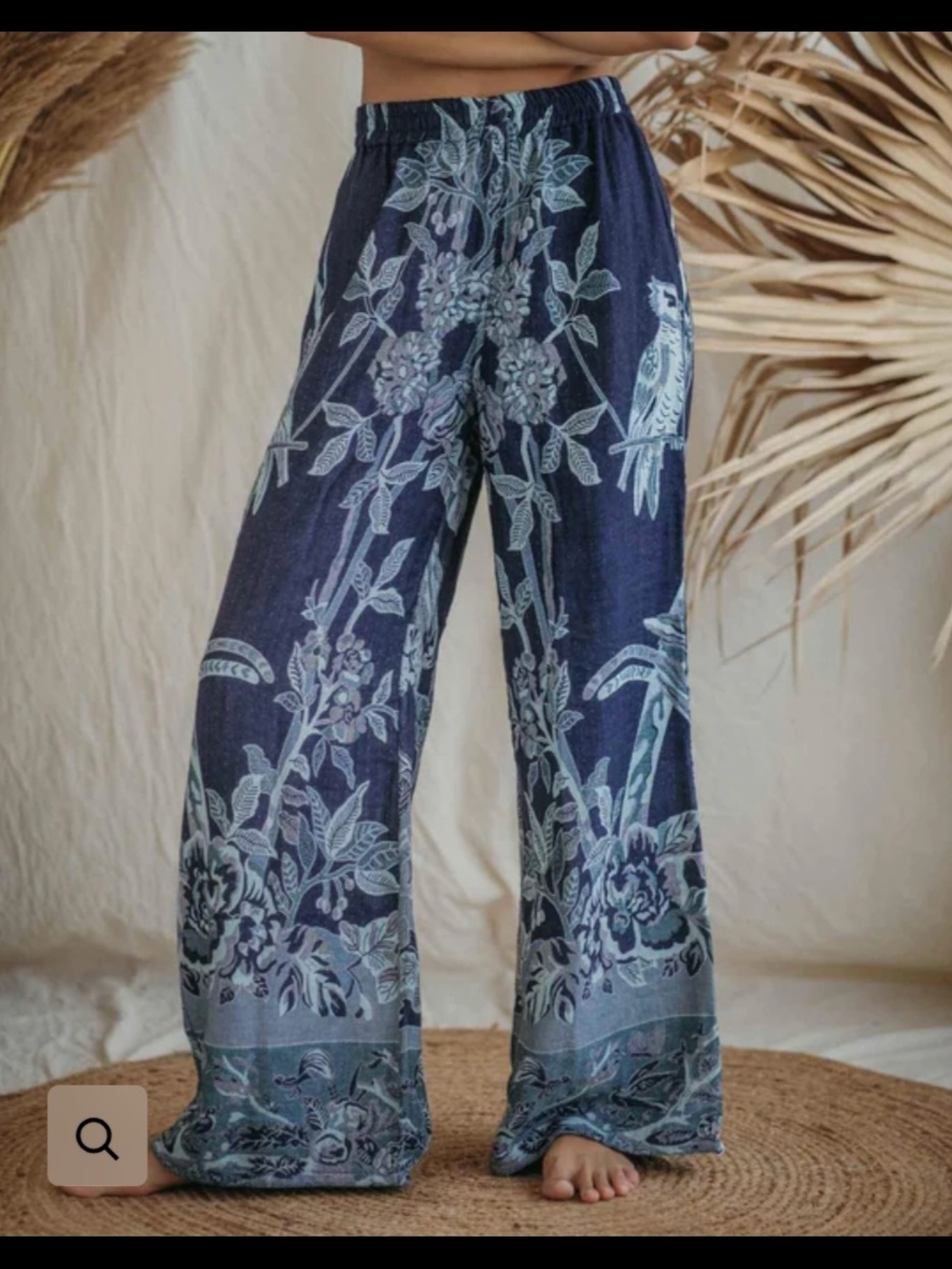 Reversible High-Rise Wide Leg Modal  Floral Pant - Picture 3 of 4